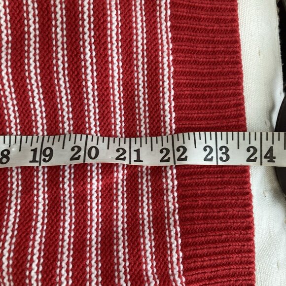 Izod Women's Red Striped Sweater V Neck Chunky Shawl Collar Cotton Acrylic Sz XL - Picture 8 of 9